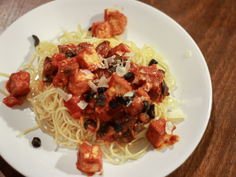 tofu and mushroom spaghetti