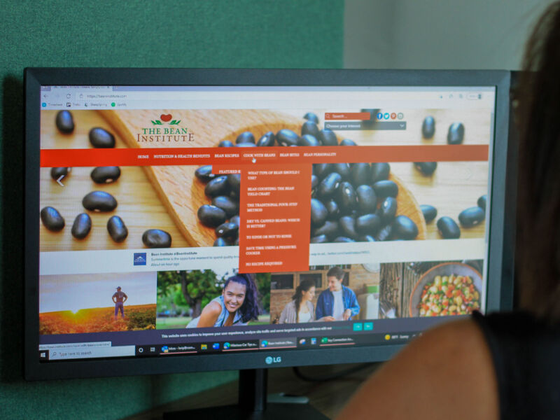 An image depicting a woman viewing the Bean Institute webpage